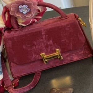 Velvet Top-Handle Women’s Bag in Burgundy